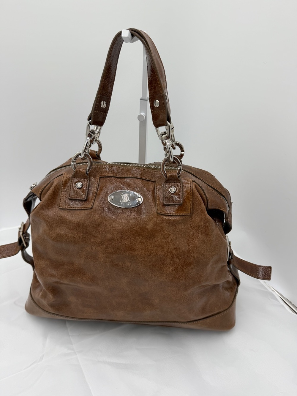 Authentic Vintage Celine Aged Glazed Leather Dome Boston Bag